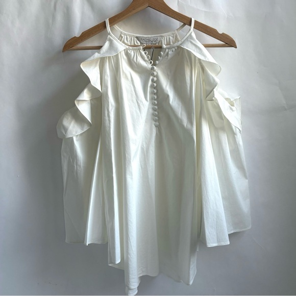 Rachel Zoe Alea Cold Shoulder Ruffle Open Shoulder Blouse Off White Plus Size 2 - Picture 1 of 16